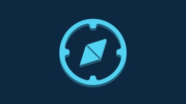 Blue Compass icon isolated on blue background. Windrose navigation symbol. Wind rose sign. 4K Video motion graphic animation.