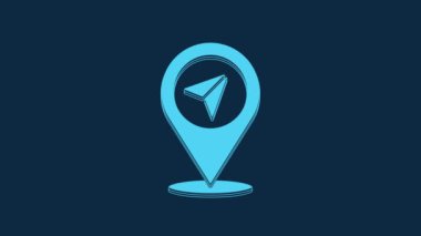 Blue Map pin icon isolated on blue background. Navigation, pointer, location, map, gps, direction, place, compass, search concept. 4K Video motion graphic animation.