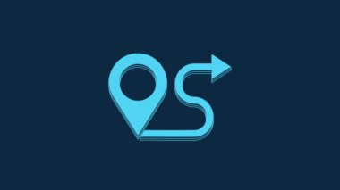 Blue Route location icon isolated on blue background. Map pointer sign. Concept of path or road. GPS navigator. 4K Video motion graphic animation.