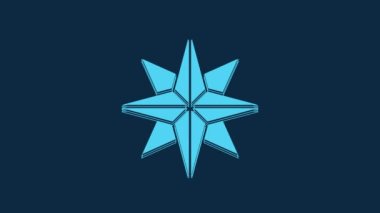 Blue Wind rose icon isolated on blue background. Compass icon for travel. Navigation design. 4K Video motion graphic animation.