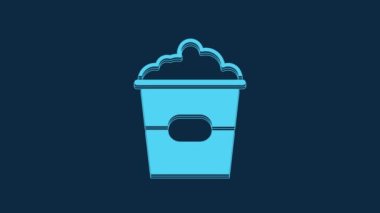 Blue Popcorn in cardboard box icon isolated on blue background. Popcorn bucket box. 4K Video motion graphic animation.