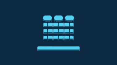 Blue Cinema auditorium with screen and seats icon isolated on blue background. 4K Video motion graphic animation.