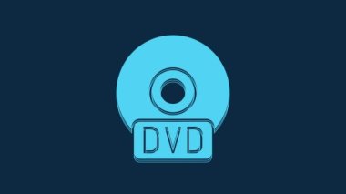 Blue CD or DVD disk icon isolated on blue background. Compact disc sign. 4K Video motion graphic animation.