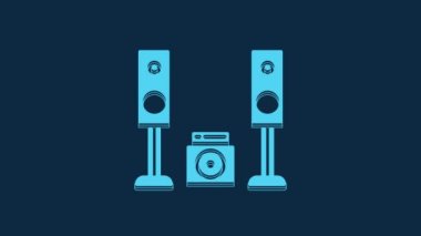 Blue Home stereo with two speaker s icon isolated on blue background. Music system. 4K Video motion graphic animation.