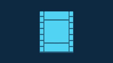 Blue Play Video icon isolated on blue background. Film strip sign. 4K Video motion graphic animation.