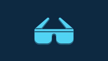 Blue 3D cinema glasses icon isolated on blue background. 4K Video motion graphic animation.