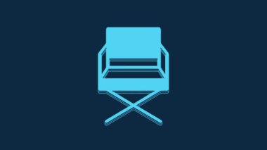 Blue Director movie chair icon isolated on blue background. Film industry. 4K Video motion graphic animation.
