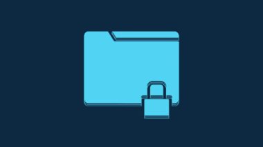 Blue Folder and lock icon isolated on blue background. Closed folder and padlock. Security, safety, protection concept. 4K Video motion graphic animation.