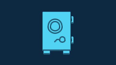 Blue Safe icon isolated on blue background. The door safe a bank vault with a combination lock. Reliable Data Protection. 4K Video motion graphic animation.