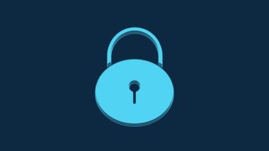 Blue Lock icon isolated on blue background. Padlock sign. Security, safety, protection, privacy concept. 4K Video motion graphic animation.