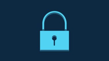 Blue Lock icon isolated on blue background. Padlock sign. Security, safety, protection, privacy concept. 4K Video motion graphic animation.