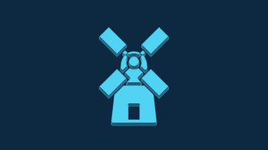 Blue Windmill icon isolated on blue background. 4K Video motion graphic animation.