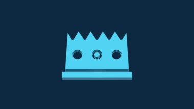 Blue King crown icon isolated on blue background. 4K Video motion graphic animation.