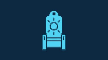 Mavi ortaçağ taht ikonu mavi arka planda izole edilmiş. 4K Video hareketli grafik canlandırması.