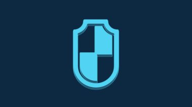 Blue Shield icon isolated on blue background. Guard sign. Security, safety, protection, privacy concept. 4K Video motion graphic animation.