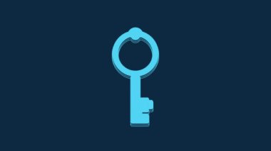 Mavi arkaplanda mavi eski anahtar simgesi izole edildi. 4K Video hareketli grafik canlandırması.