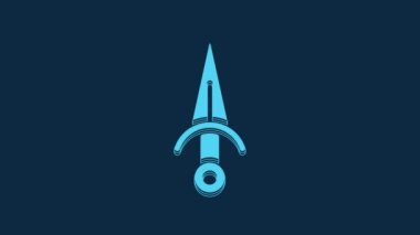 Blue Dagger icon isolated on blue background. Knife icon. Sword with sharp blade. 4K Video motion graphic animation.