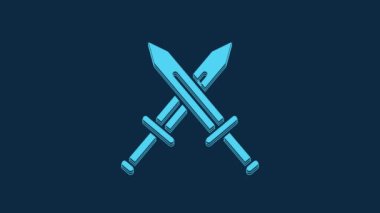 Mavi Haçlı Ortaçağ kılıç ikonu mavi arka planda izole edilmiş. Ortaçağ silahı. 4K Video hareketli grafik canlandırması.