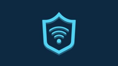 Blue Shield with WiFi wireless internet network symbol icon isolated on blue background. Protection safety concept. 4K Video motion graphic animation.