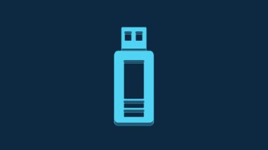 Blue USB flash drive icon isolated on blue background. 4K Video motion graphic animation.