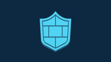 Blue Shield with cyber security brick wall icon isolated on blue background. Data protection symbol. Firewall. Network protection. 4K Video motion graphic animation.