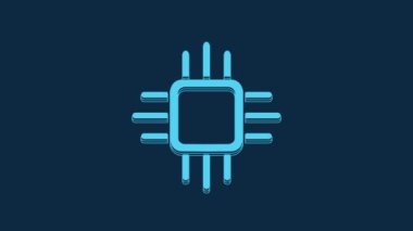 Blue Computer processor with microcircuits CPU icon isolated on blue background. Chip or cpu with circuit board. Micro processor. 4K Video motion graphic animation.