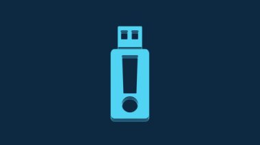 Blue USB flash drive icon isolated on blue background. 4K Video motion graphic animation.