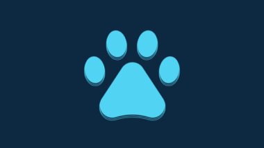 Blue Paw print icon isolated on blue background. Dog or cat paw print. Animal track. 4K Video motion graphic animation.