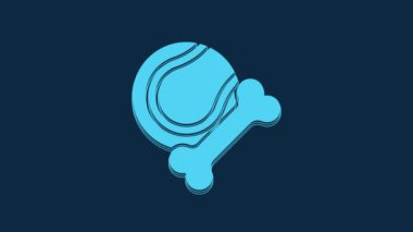 Blue Pet toys bone rubber and ball icon isolated on blue background. 4K Video motion graphic animation.