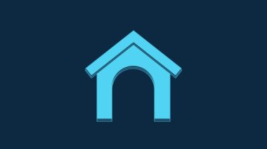 Blue Dog house icon isolated on blue background. Dog kennel. 4K Video motion graphic animation.