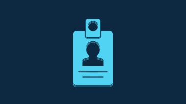Blue Identification badge icon isolated on blue background. It can be used for presentation, identity of the company, advertising. 4K Video motion graphic animation.