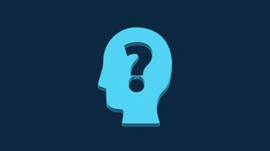 Blue Human head with question mark icon isolated on blue background. 4K Video motion graphic animation.