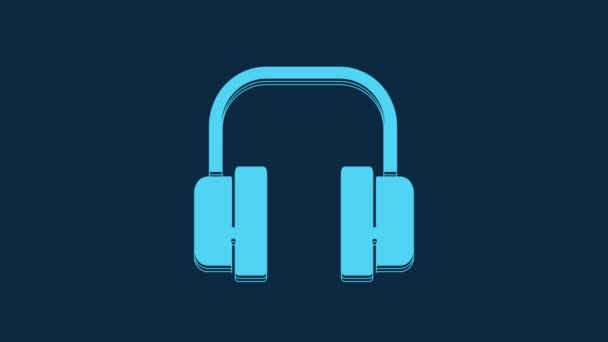 Blue Headphones Icon Isolated Blue Background Support Customer Service Hotline — Stok video