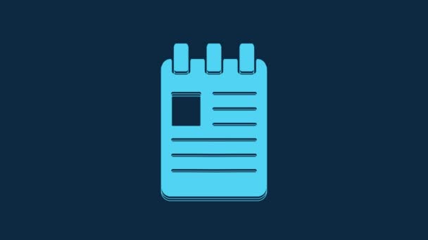 Blue Notebook Icon Isolated Blue Background Spiral Notepad Icon School — Stockvideo