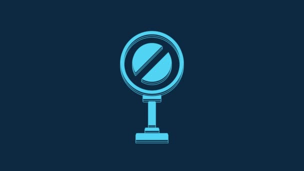 Ікона Синьої Зупинки Ізольована Синьому Фоні Попереджувальний Знак Зупинки Руху — стокове відео