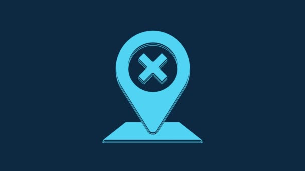 Blue Map Pin Icon Isolated Blue Background Navigation Pointer Location — Αρχείο Βίντεο