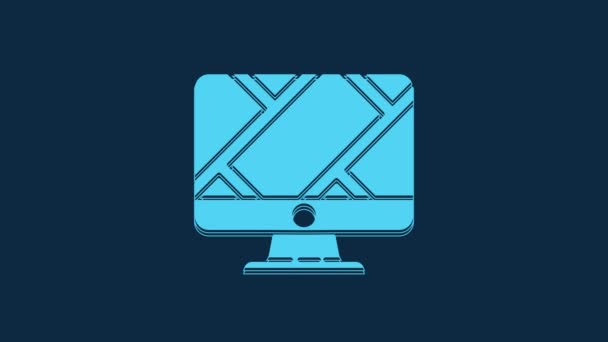 Blue Computer Monitor Folded Map Location Marker Icon Isolated Blue — Vídeo de Stock
