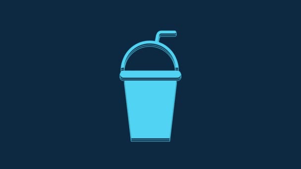Blue Paper Glass Drinking Straw Water Icon Isolated Blue Background — Vídeo de Stock