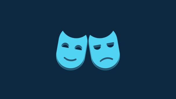 Blue Comedy Tragedy Theatrical Masks Icon Isolated Blue Background Video — Vídeos de Stock
