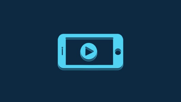 Blue Online Play Video Icon Isolated Blue Background Smartphone Film — Αρχείο Βίντεο