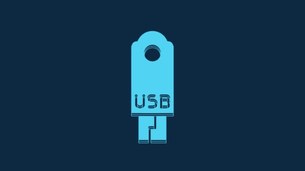 Blue Usb Flash Drive Icon Isolated Blue Background Video Motion — Αρχείο Βίντεο