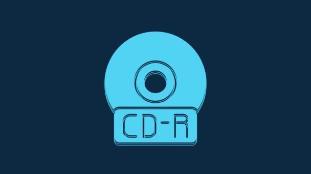 青色の背景に隔離された青いCdまたはDvdディスクアイコン コンパクトディスクサイン 4Kビデオモーショングラフィックアニメーション — ストック動画
