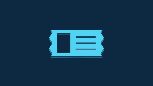 Blue Cinema Ticket Icon Isolated Blue Background Video Motion Graphic — 图库视频影像