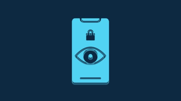 青い背景に隔離された青い目のスキャンアイコン 目をスキャン 保安検査のシンボル サイバー サイン 4Kビデオモーショングラフィックアニメーション — ストック動画