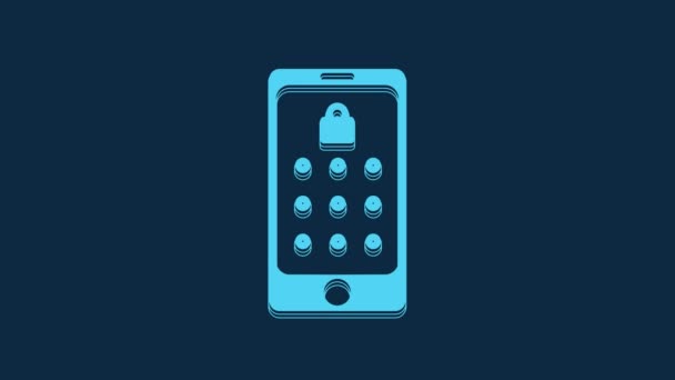 Blue Mobiele Telefoon Grafisch Wachtwoord Bescherming Pictogram Geïsoleerd Blauwe Achtergrond — Stockvideo