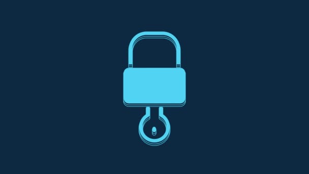 Blauw Slot Sleutelpictogram Geïsoleerd Blauwe Achtergrond Hangslotteken Beveiliging Veiligheid Bescherming — Stockvideo
