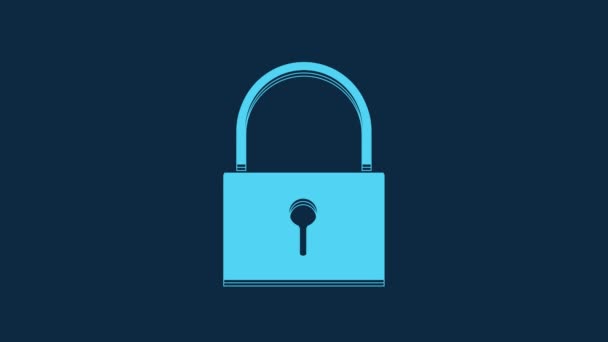 Blue Lock Icon Isolated Blue Background Padlock Sign Security Safety — Αρχείο Βίντεο