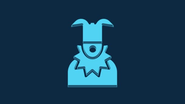 蓝色小丑头图标孤立在蓝色背景 杰斯特牌4K视频运动图形动画 — 图库视频影像