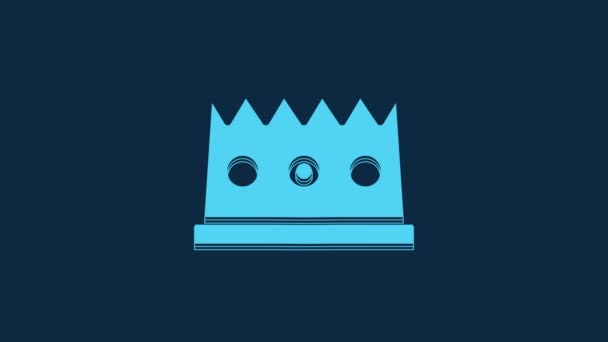 Blue King Crown Icon Isolated Blue Background Video Motion Graphic — Stok video
