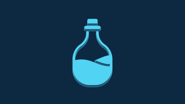 Azul Vieja Botella Vino Icono Aislado Sobre Fondo Azul Animación — Vídeos de Stock